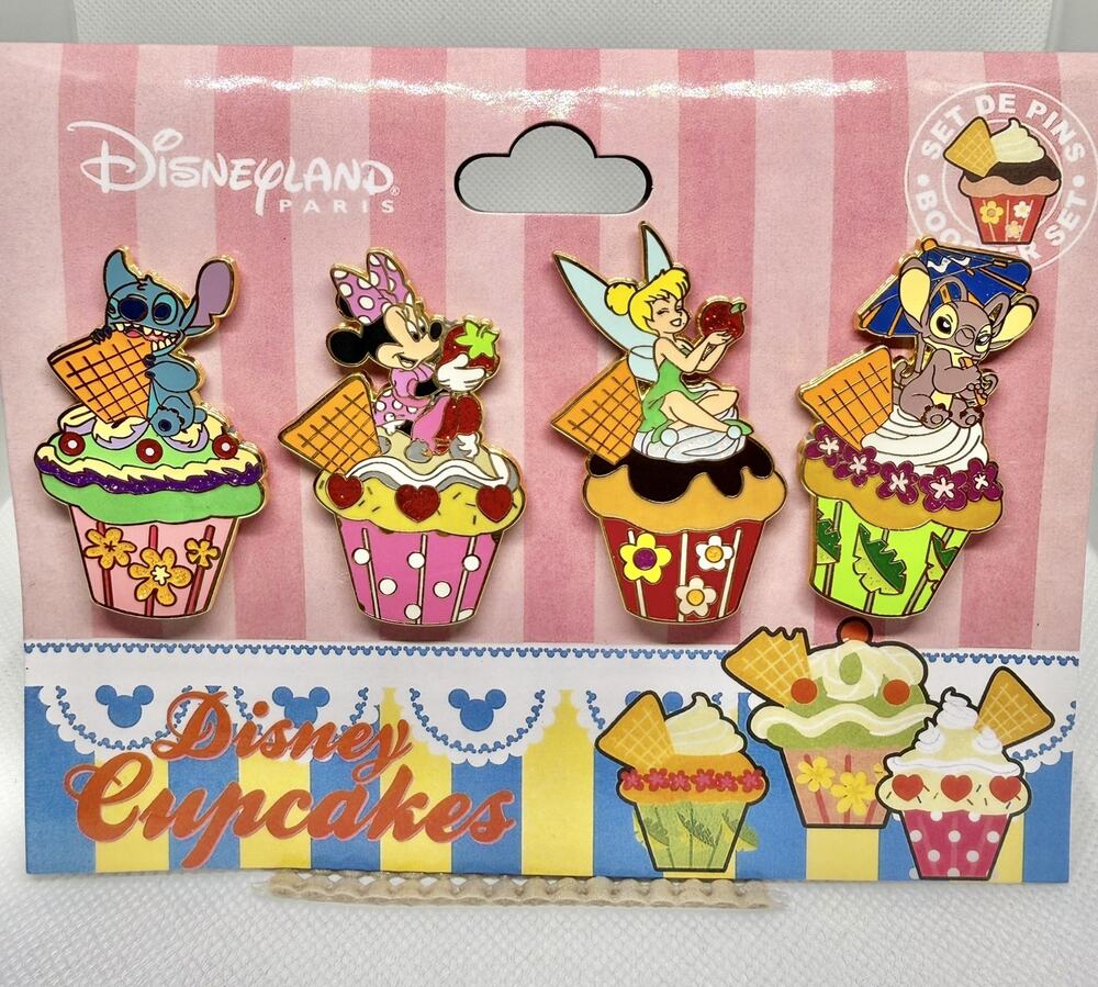 Disney Pins Cupcakes Set Of 4 Disneyland Paris Park Stitch Tinker Bell Minnie